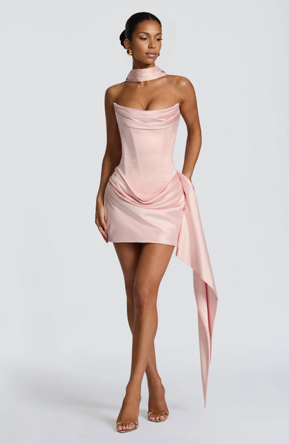 Satin Corset Strapless Strapless LaceUpBack Mini Party Dress
