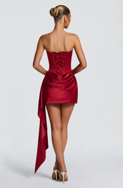 Satin Corset Strapless Strapless LaceUpBack Mini Party Dress
