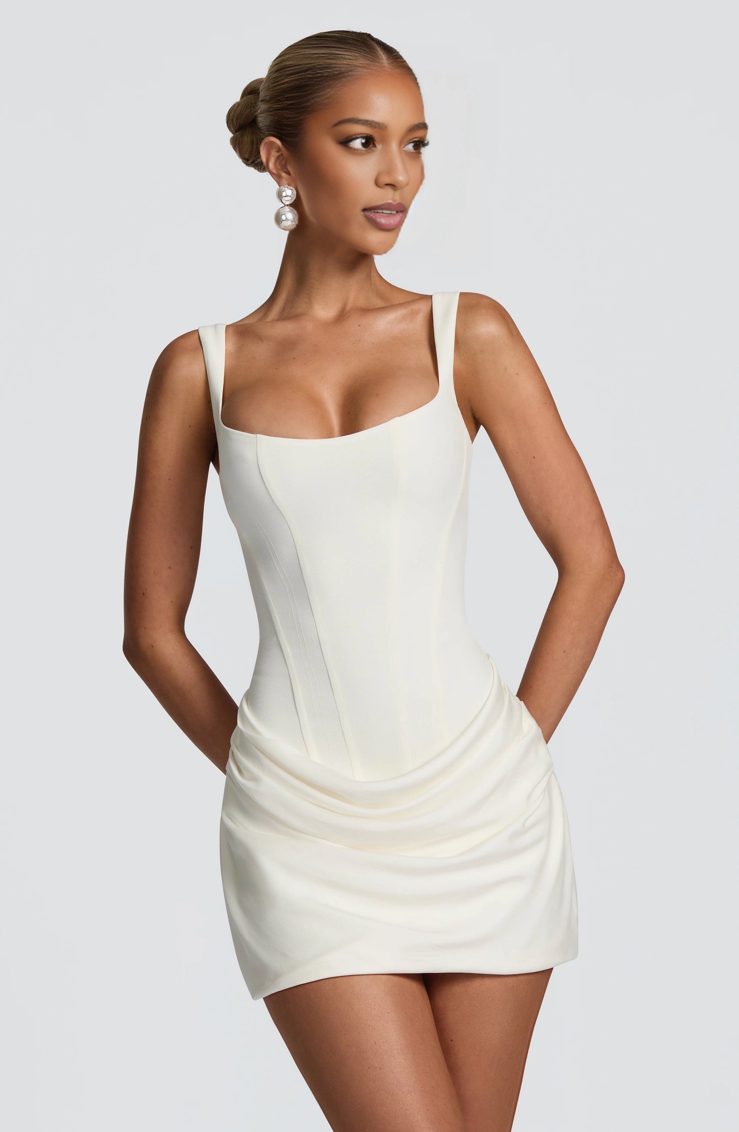 Sculpted Corset Square Sleeveless LaceUpBack Mini Party Dress