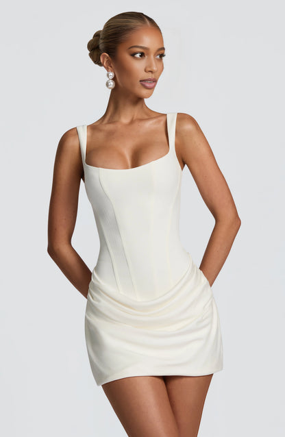 Sculpted Corset Square Sleeveless LaceUpBack Mini Party Dress