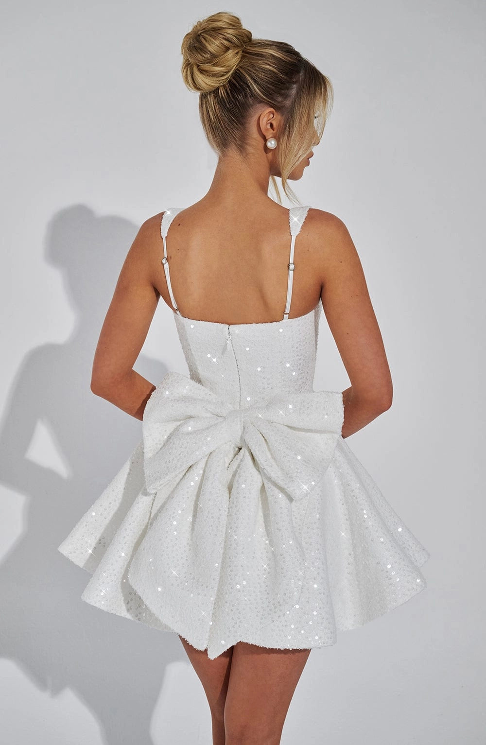 Sequin Flared Square Sleeveless BowBack Mini Party Dress