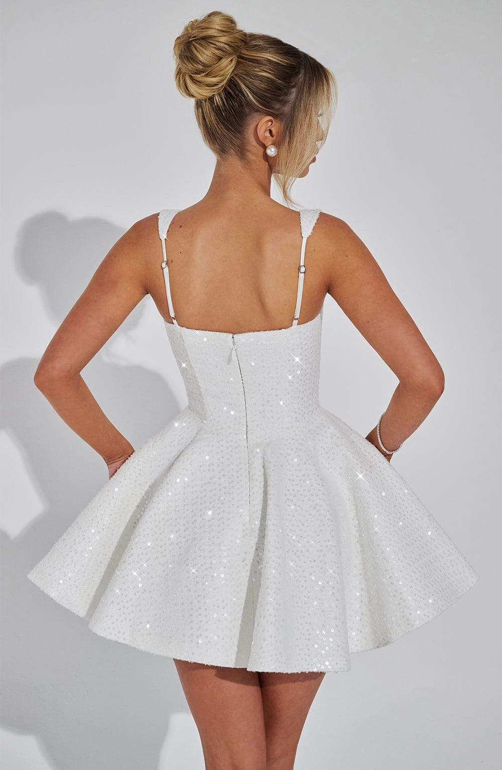 Sequin Flared Square Sleeveless BowBack Mini Party Dress