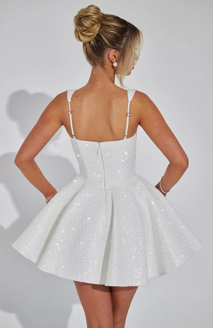 Sequin Flared Square Sleeveless BowBack Mini Party Dress