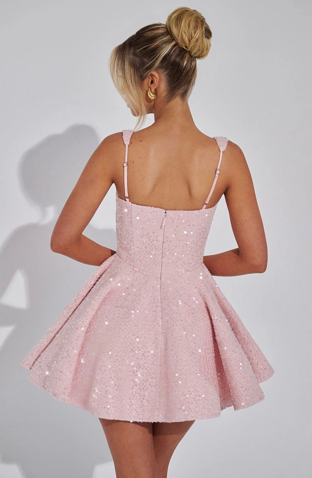 Sequin Flared Square Sleeveless BowBack Mini Party Dress