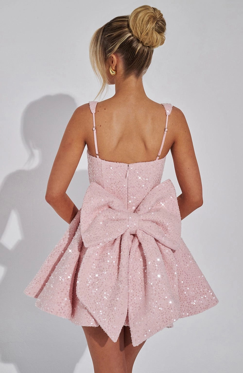Sequin Flared Square Sleeveless BowBack Mini Party Dress