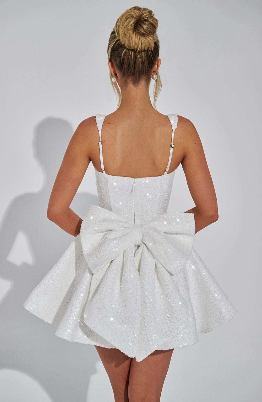 Sequin Flared Square Sleeveless BowBack Mini Party Dress