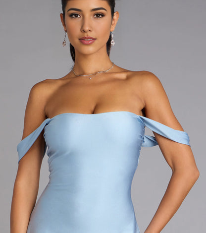 Glossy Flare Off-shoulder Short Sleeve Plain Back Mini Cocktail Dress