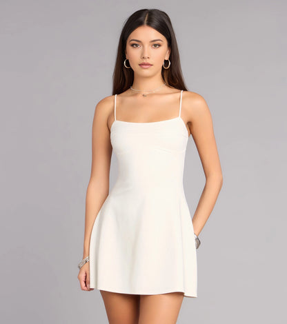 Smooth A-line Square Spaghetti Strap Plain Back Mini Homecoming Dress