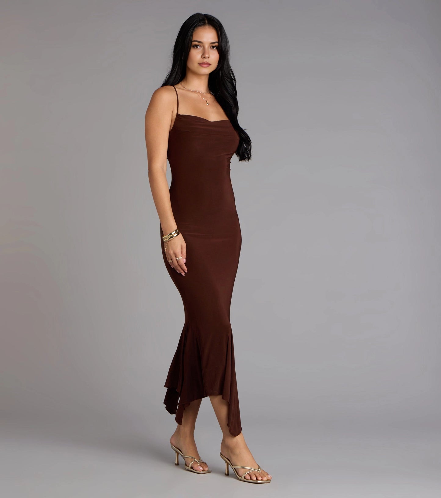 Smooth Midi Mermaid Square Spaghetti Strap Plain Back Midi Homecoming Dress