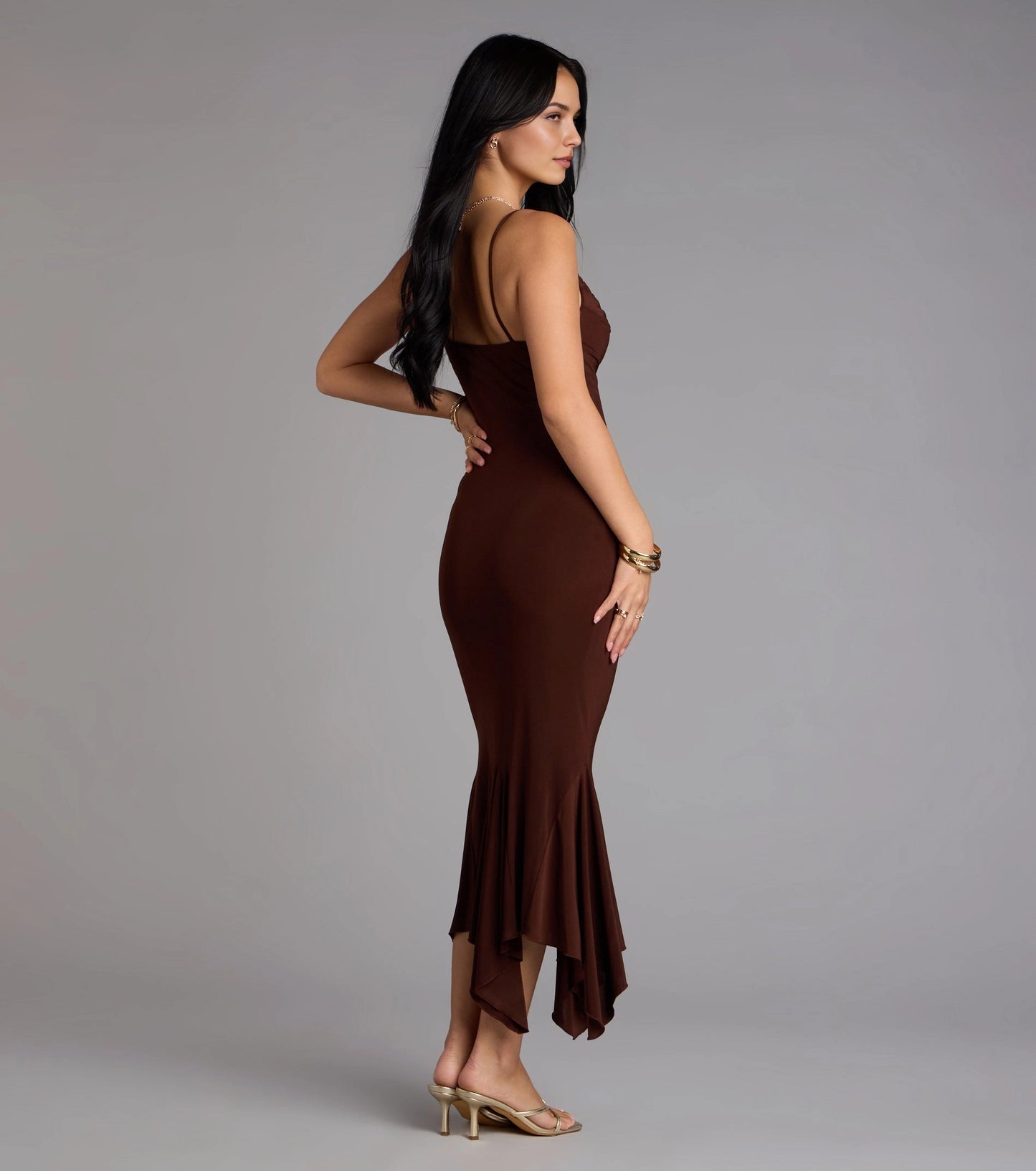 Smooth Midi Mermaid Square Spaghetti Strap Plain Back Midi Homecoming Dress