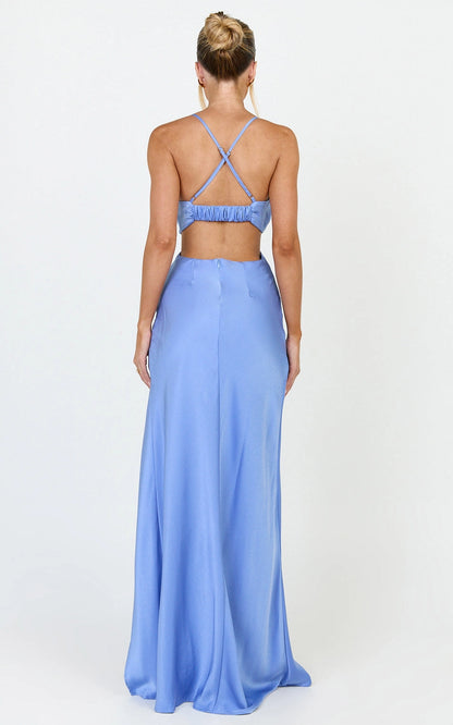 Slim Mermaid Cowl Neck Spaghetti Strap Criss Cross Back Cutout Plus Size Wedding Guest Dress