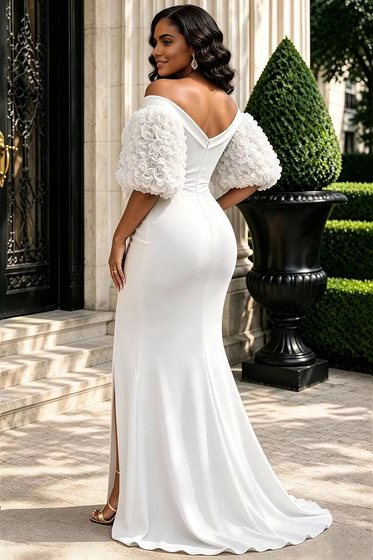 Roselledress crepe formal mother of bride dress plus size v back zipper fitted evening gown with sweep train back view
