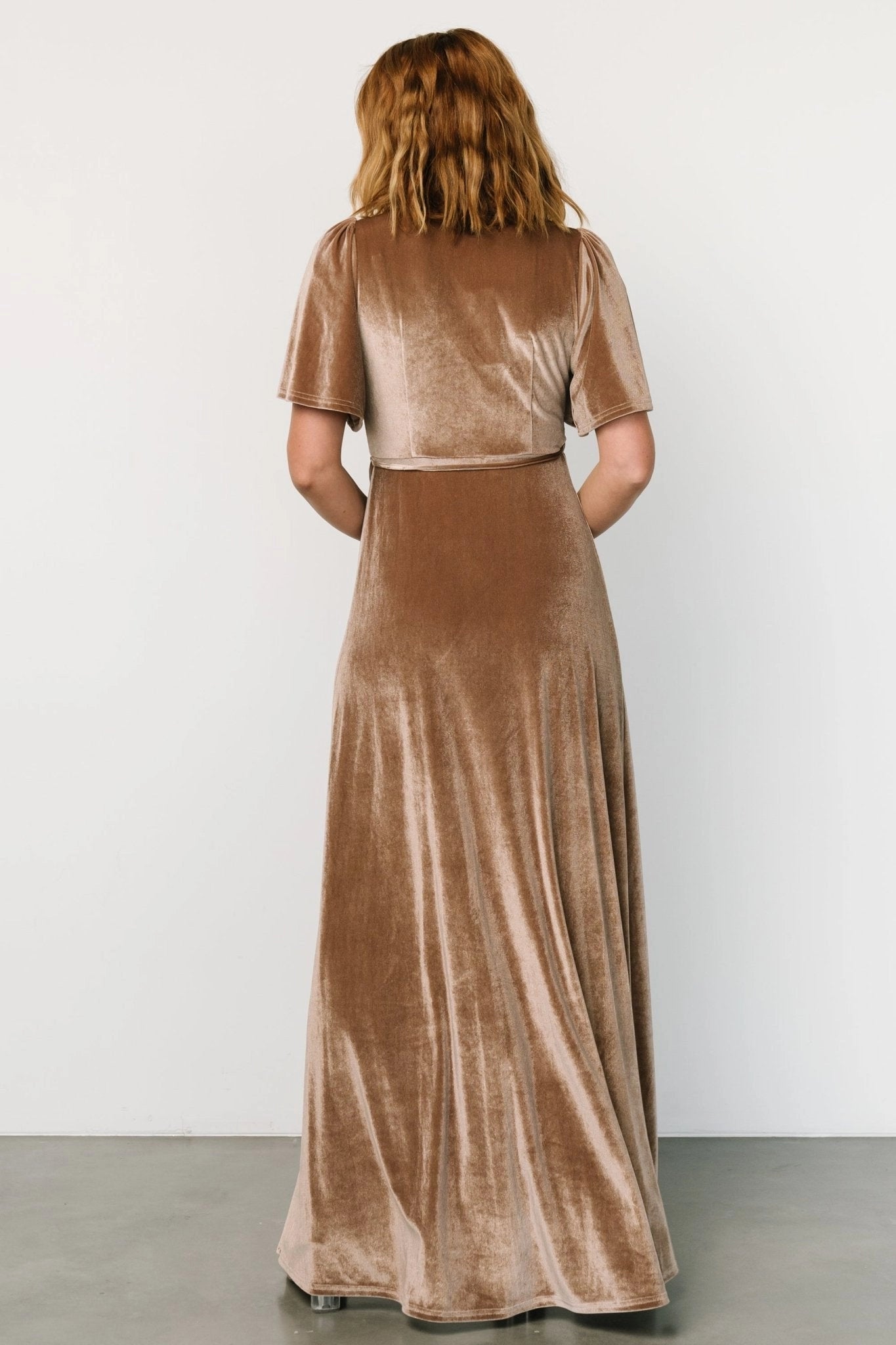 Soft A‑line V‑Neck Flutter Sleeve Closed‑Back Maxi Mother Of Bride Dress
