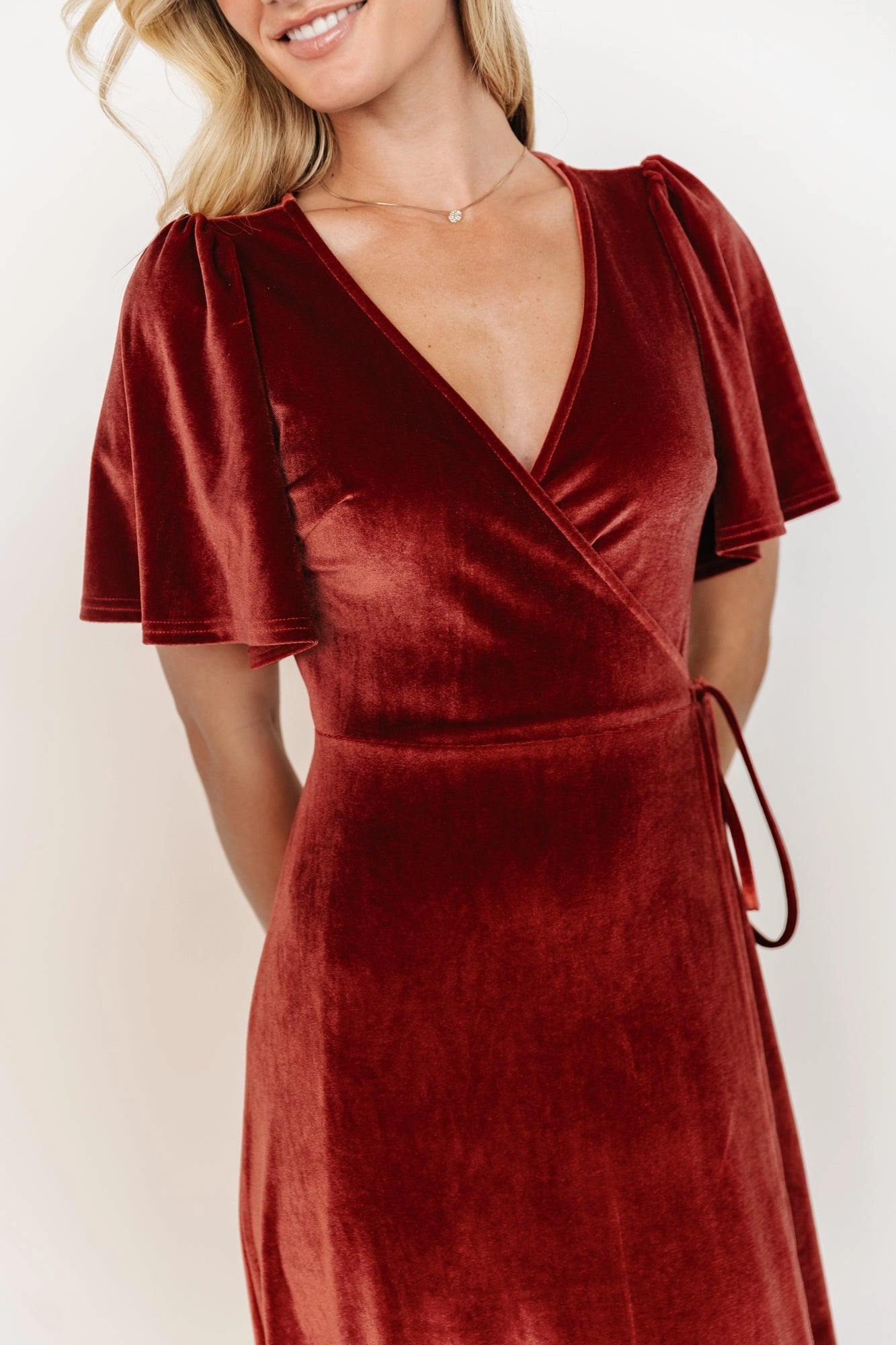 Soft A‑line V‑Neck Flutter Sleeve Closed‑Back Maxi Mother Of Bride Dress