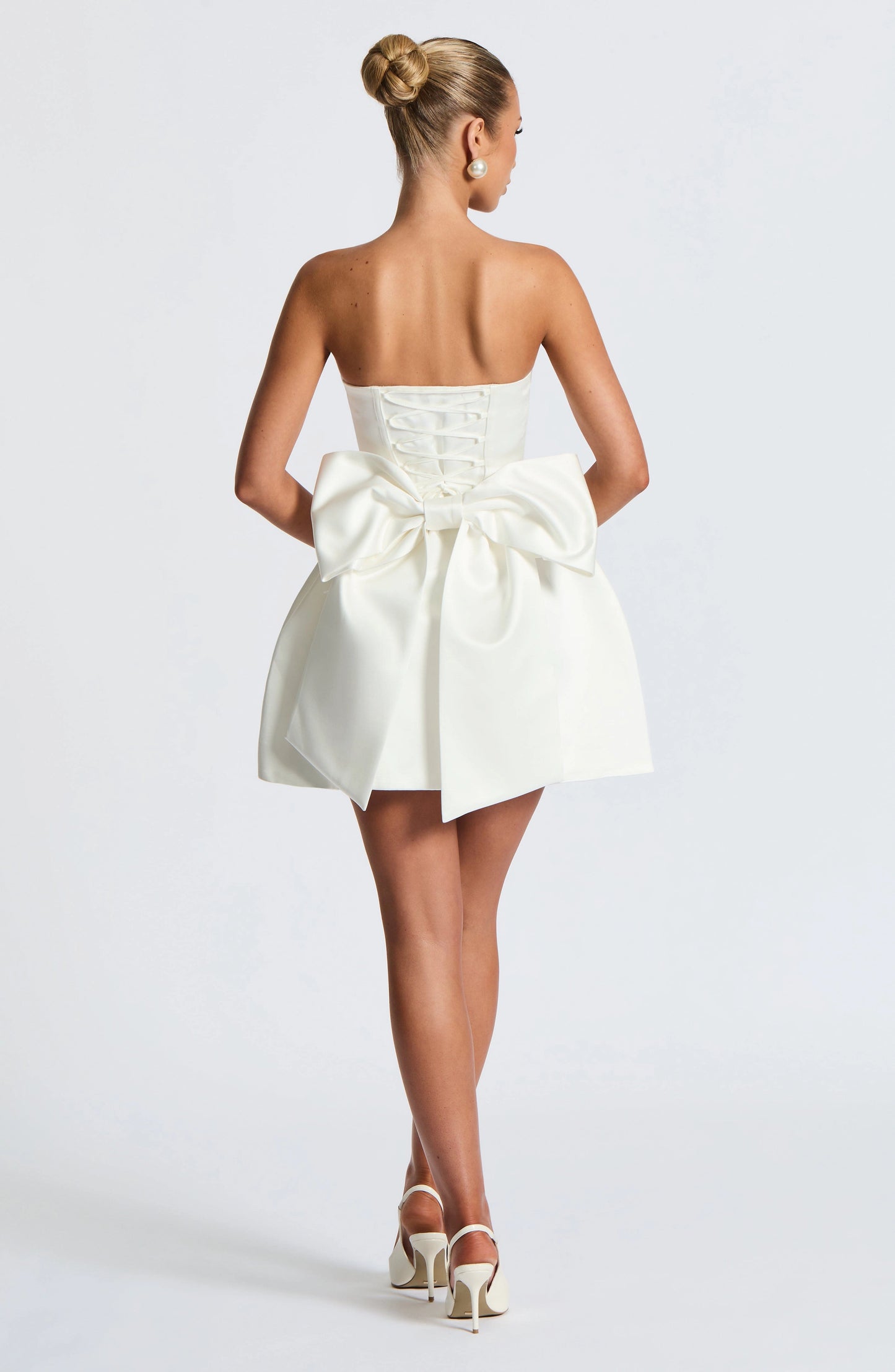 roselledress white strapless lace up back mini Hcoming dress back view