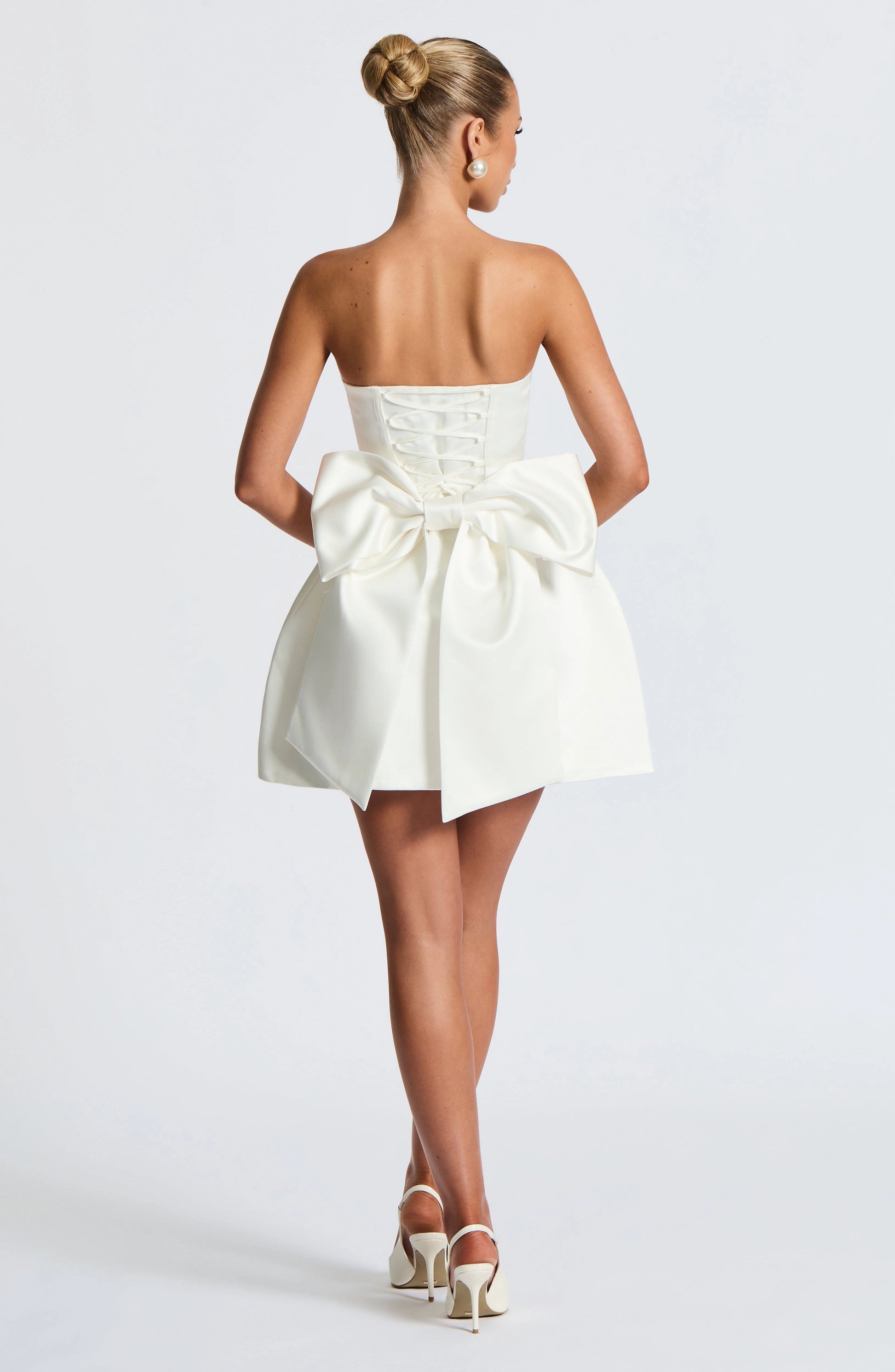 roselledress white strapless lace up back mini Hcoming dress back view