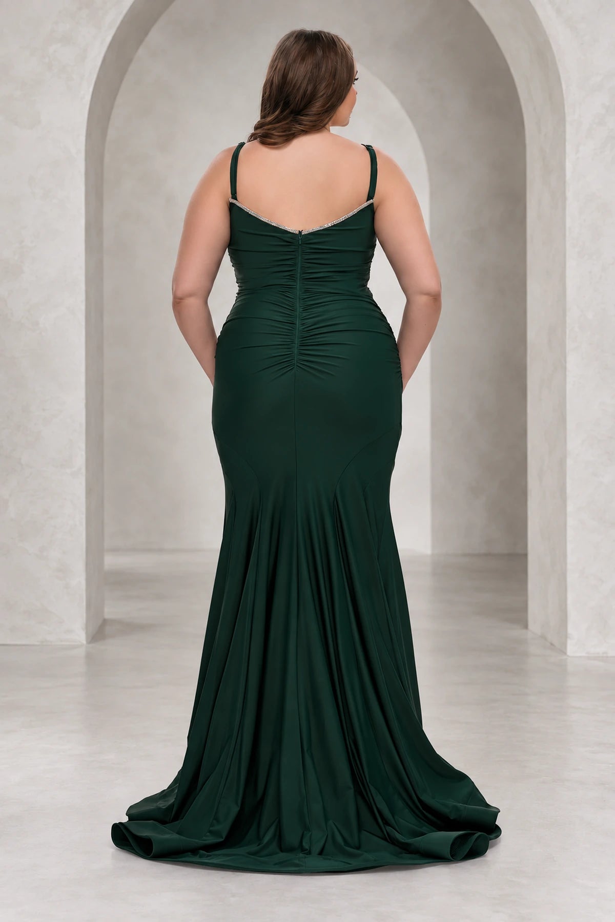 Elegant Jersey Mermaid V-Neck Sleeveless V-Back Floor-Length Plus Size Prom Dress