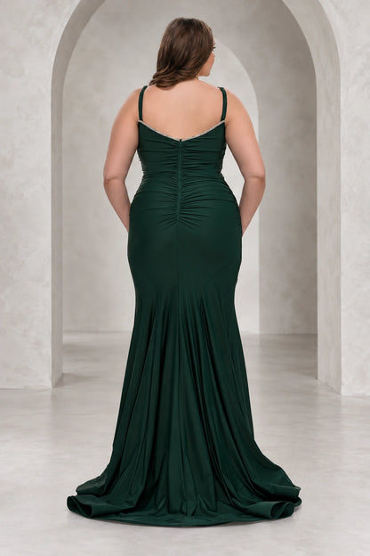 Elegant Jersey Mermaid V-Neck Sleeveless V-Back Floor-Length Plus Size Prom Dress