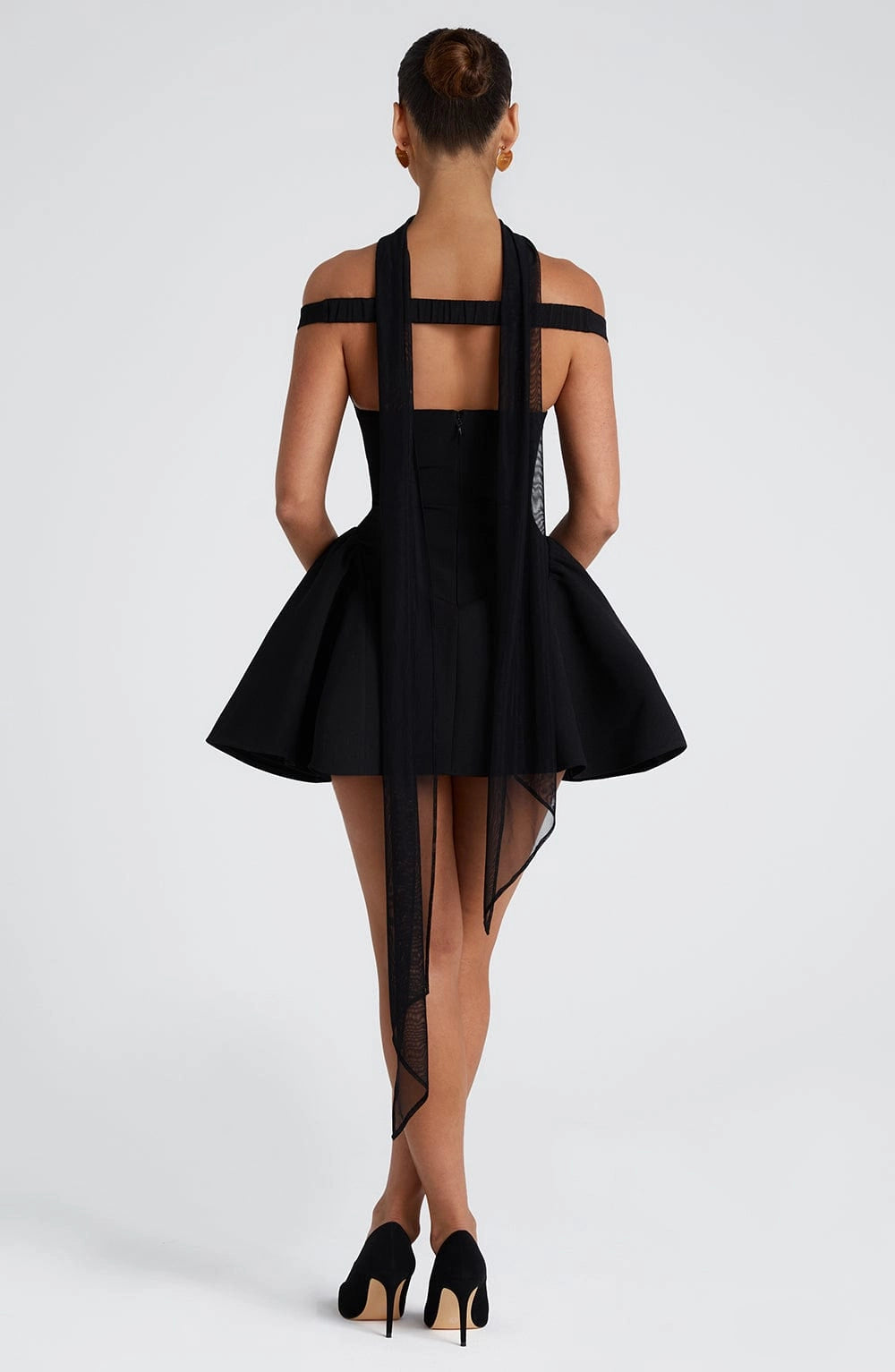 Flared Off Shoulder Deep V Open Back Mini Homecoming Dress