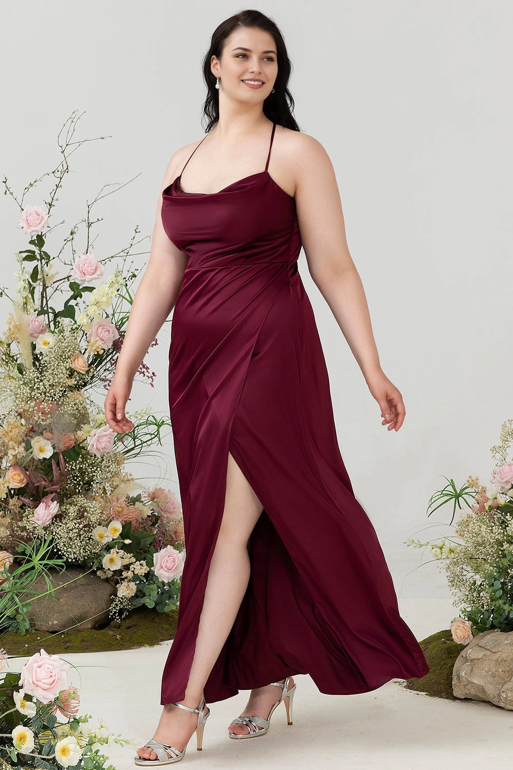 Elegant Sheath Cowl Neck Sleeveless Crisscross Back Plus Size Evening Dress
