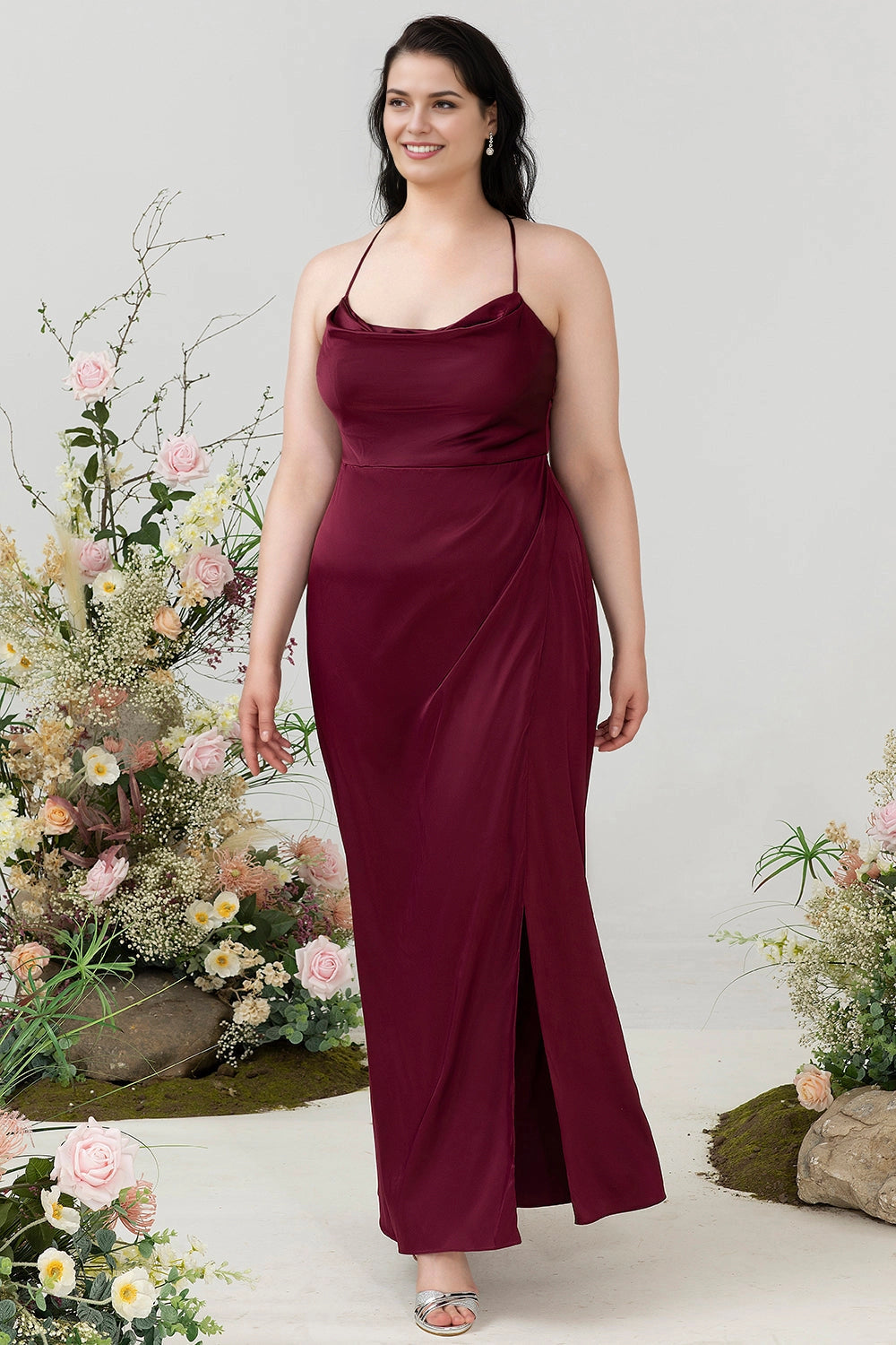 Elegant Sheath Cowl Neck Sleeveless Crisscross Back Plus Size Evening Dress