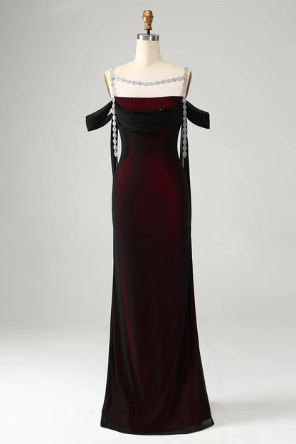 Plus Size Elegant Sheath Cowl Neck Off Shoulder Zipper Back Long Wedding Guest Dress
