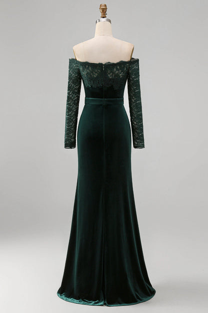 Elegant Mermaid Off-Shoulder Long-Sleeve Floor-Length Plus Size Wedding Guest Dress