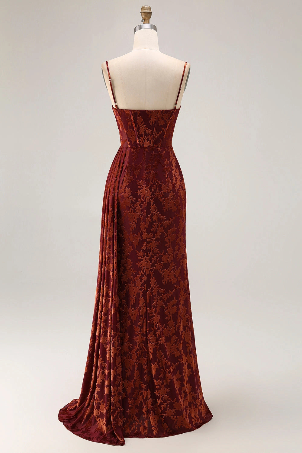 Plus Size Elegant A-Line Square Neck Spaghetti Strap Slit Long Open Back Prom Dress