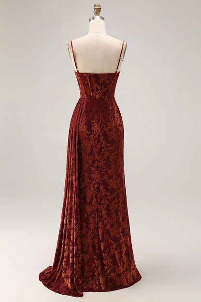 Plus Size Elegant A-Line Square Neck Spaghetti Strap Slit Long Open Back Prom Dress