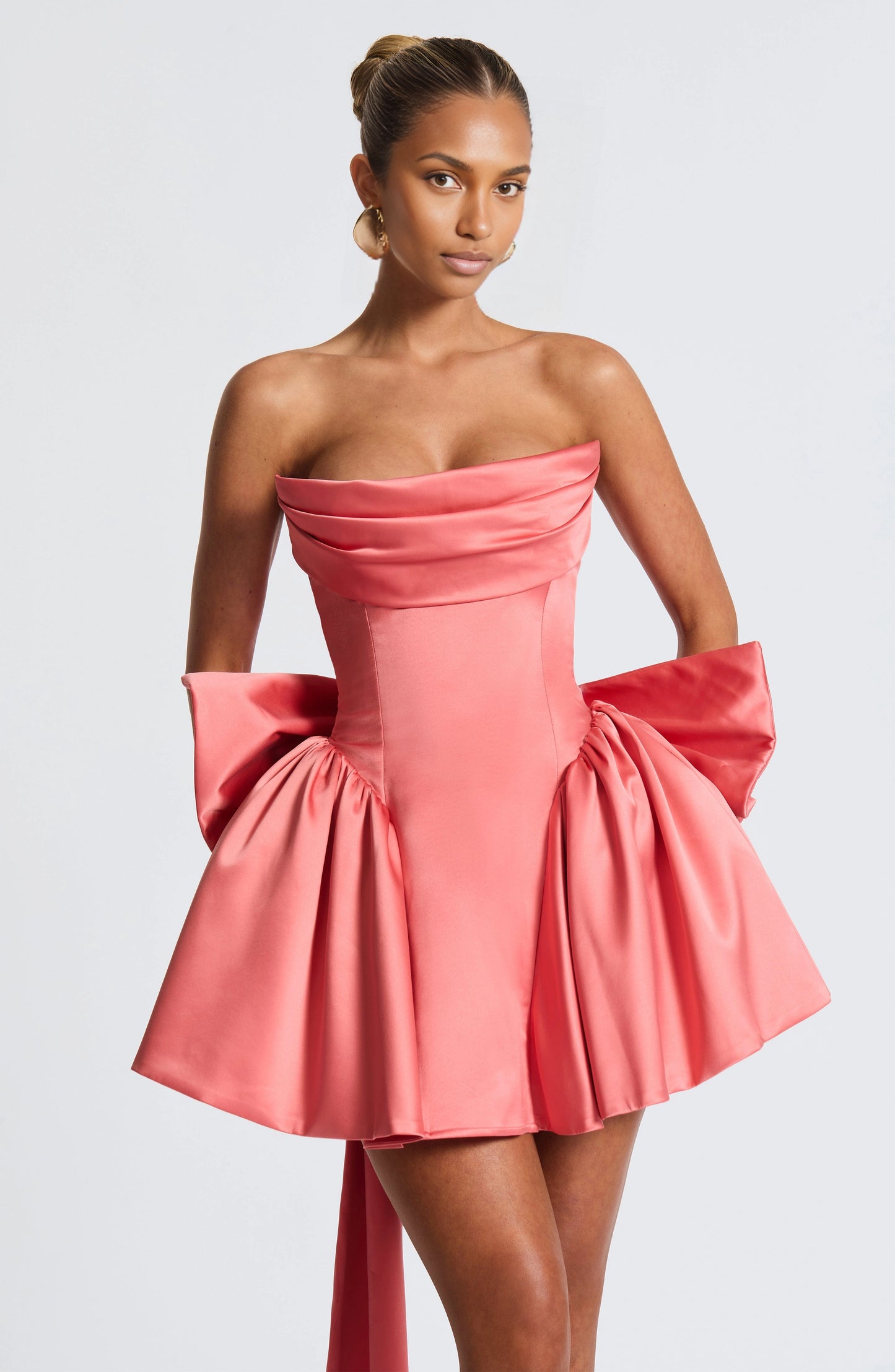 Satin A Line Strapless Sleeveless Lace Up Back Mini hocming dress