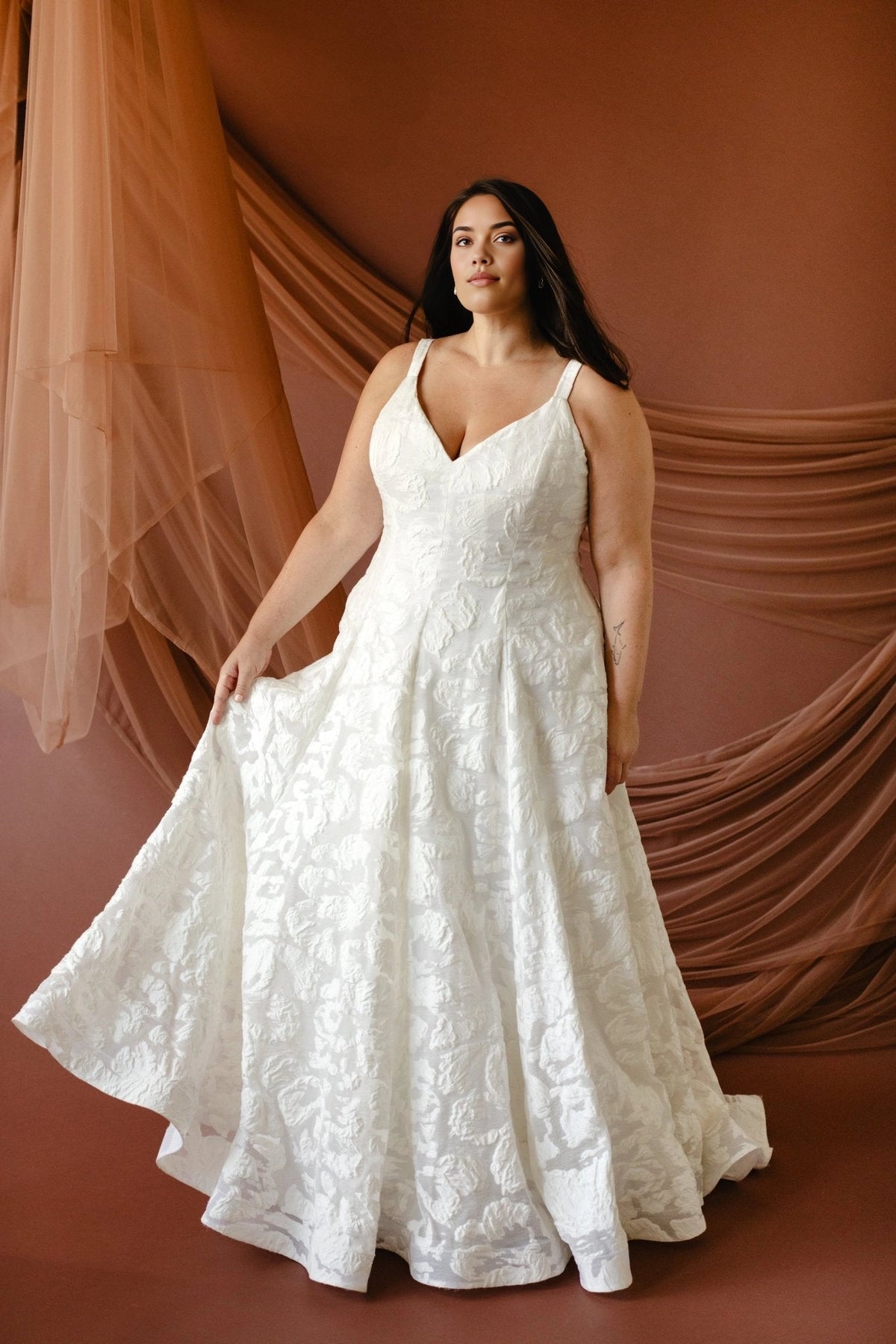 Romantic A-Line V-Neck Sleeveless V-Back Floor-Length Plus Size Wedding Dress