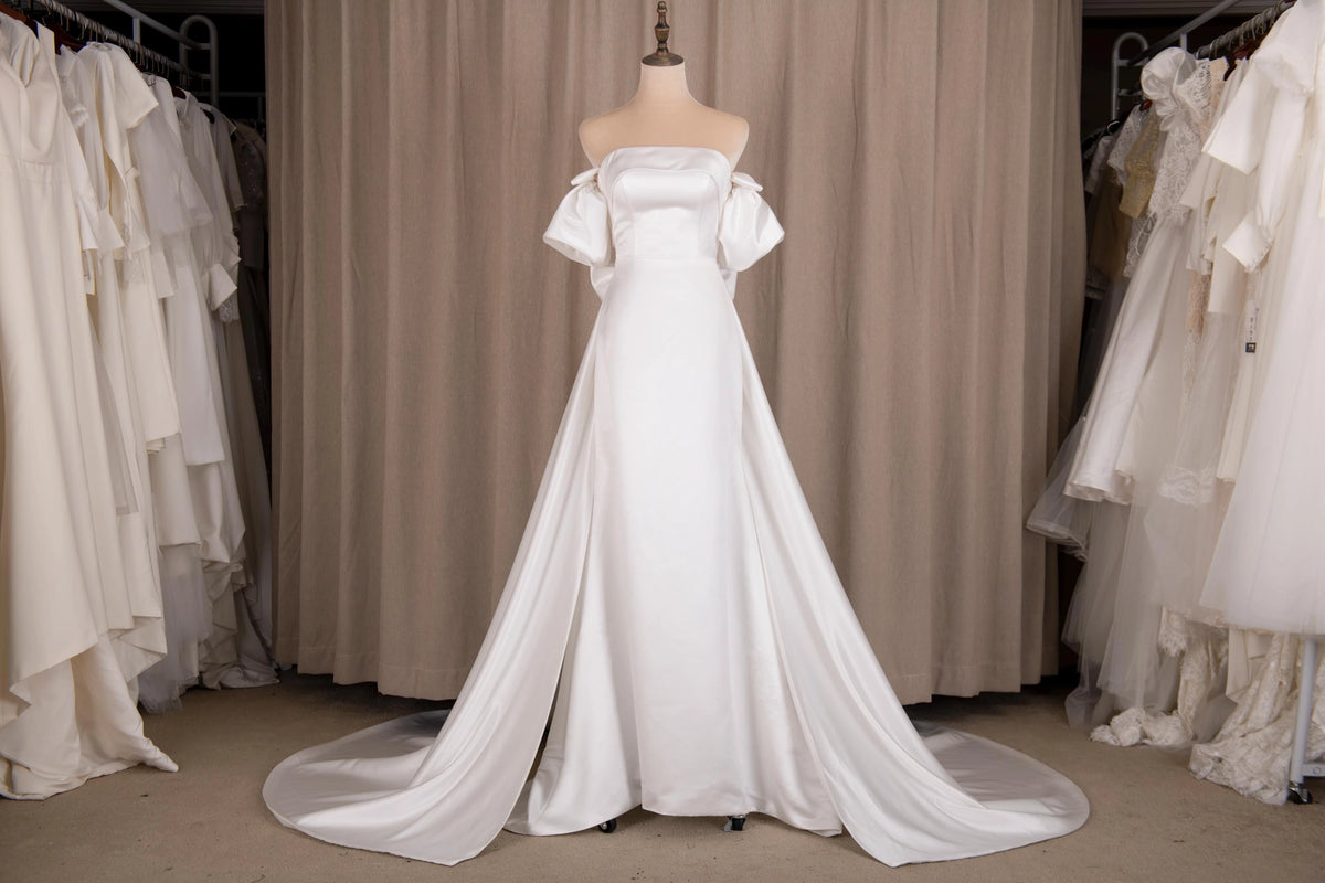 Elegant Mermaid Straight Neck Off-Shoulder Bow Back Plus Size Wedding Dress