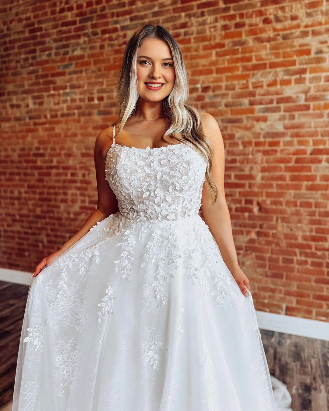 Romantic A-Line Sweetheart Spaghetti Strap Lace-Up Back Plus Size Wedding Dress