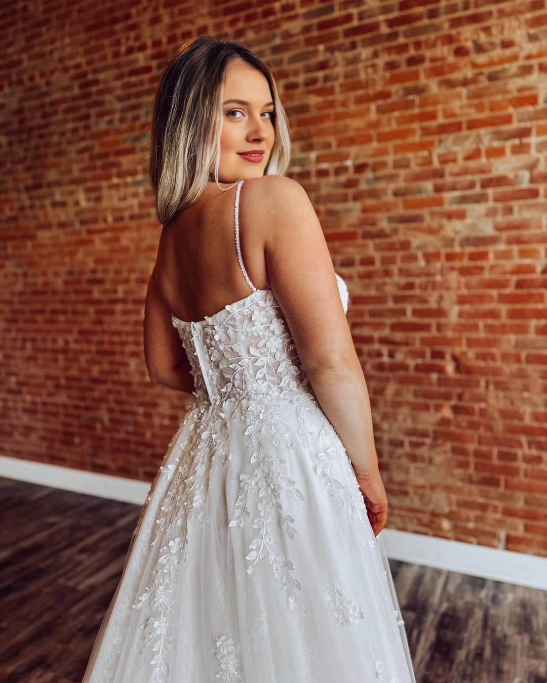 Romantic A-Line Sweetheart Spaghetti Strap Lace-Up Back Plus Size Wedding Dress