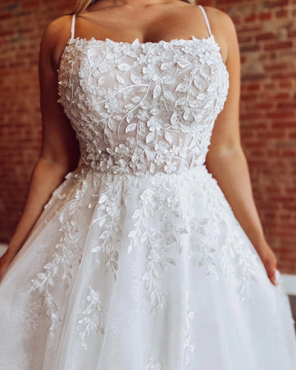 Romantic A-Line Sweetheart Spaghetti Strap Lace-Up Back Plus Size Wedding Dress