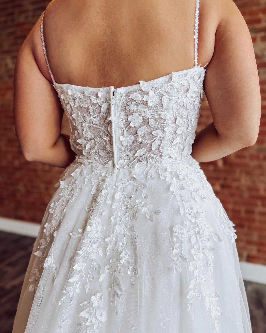 Romantic A-Line Sweetheart Spaghetti Strap Lace-Up Back Plus Size Wedding Dress