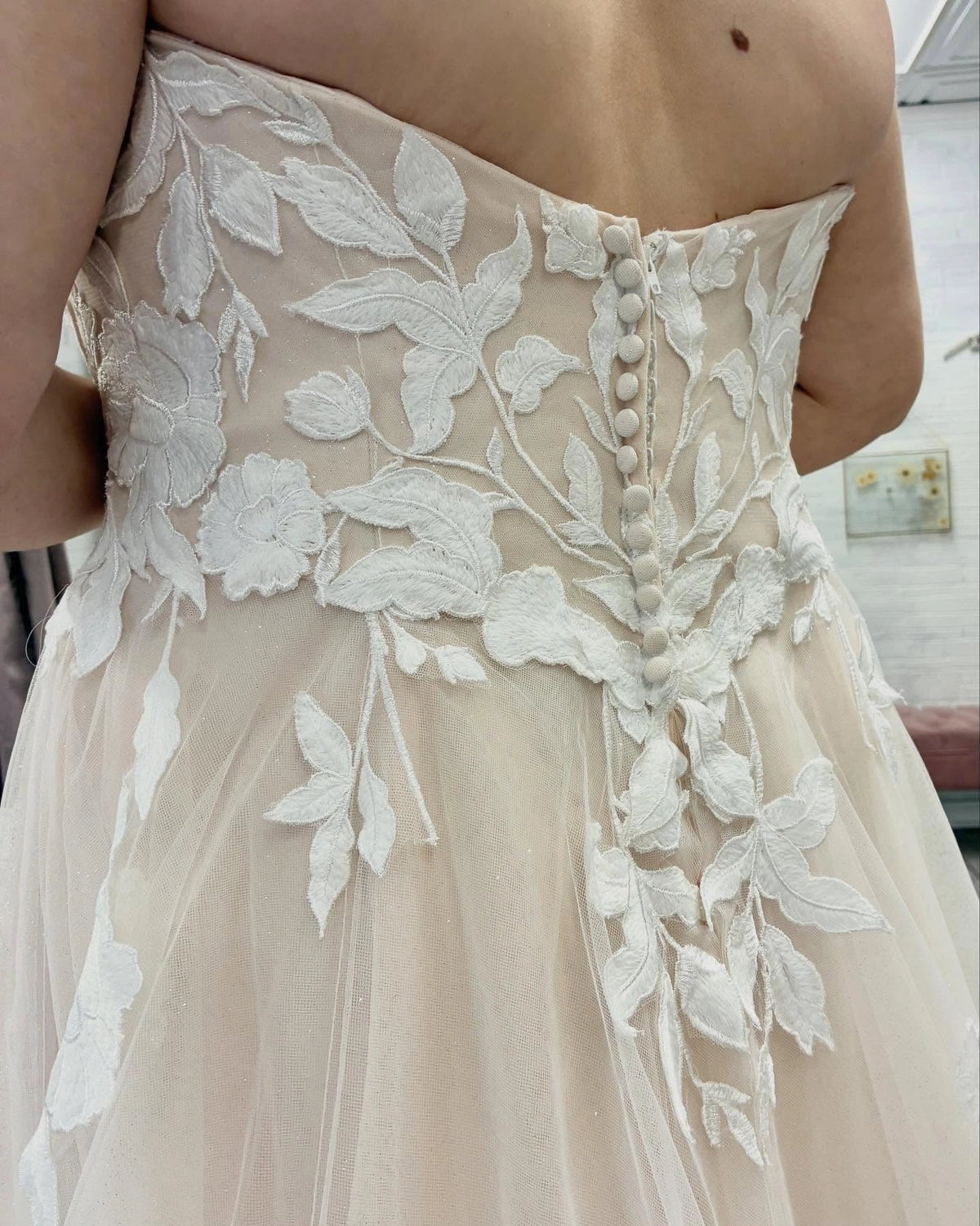 Romantic A-Line Plunging V-Neck Strapless Button Back Plus Size Wedding Dress