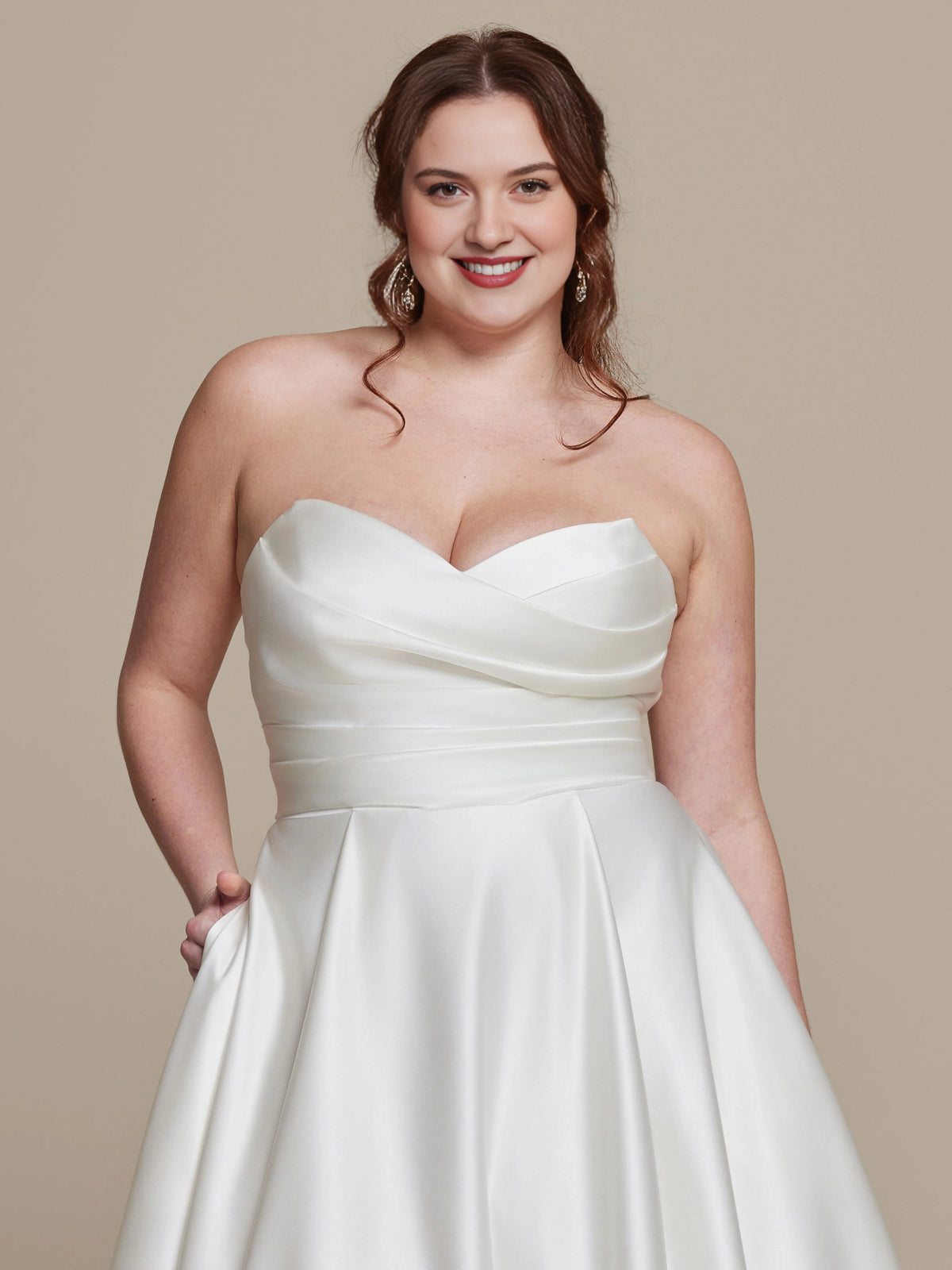 Elegant A-Line Sweetheart Strapless Button Back Plus Size Wedding Dress