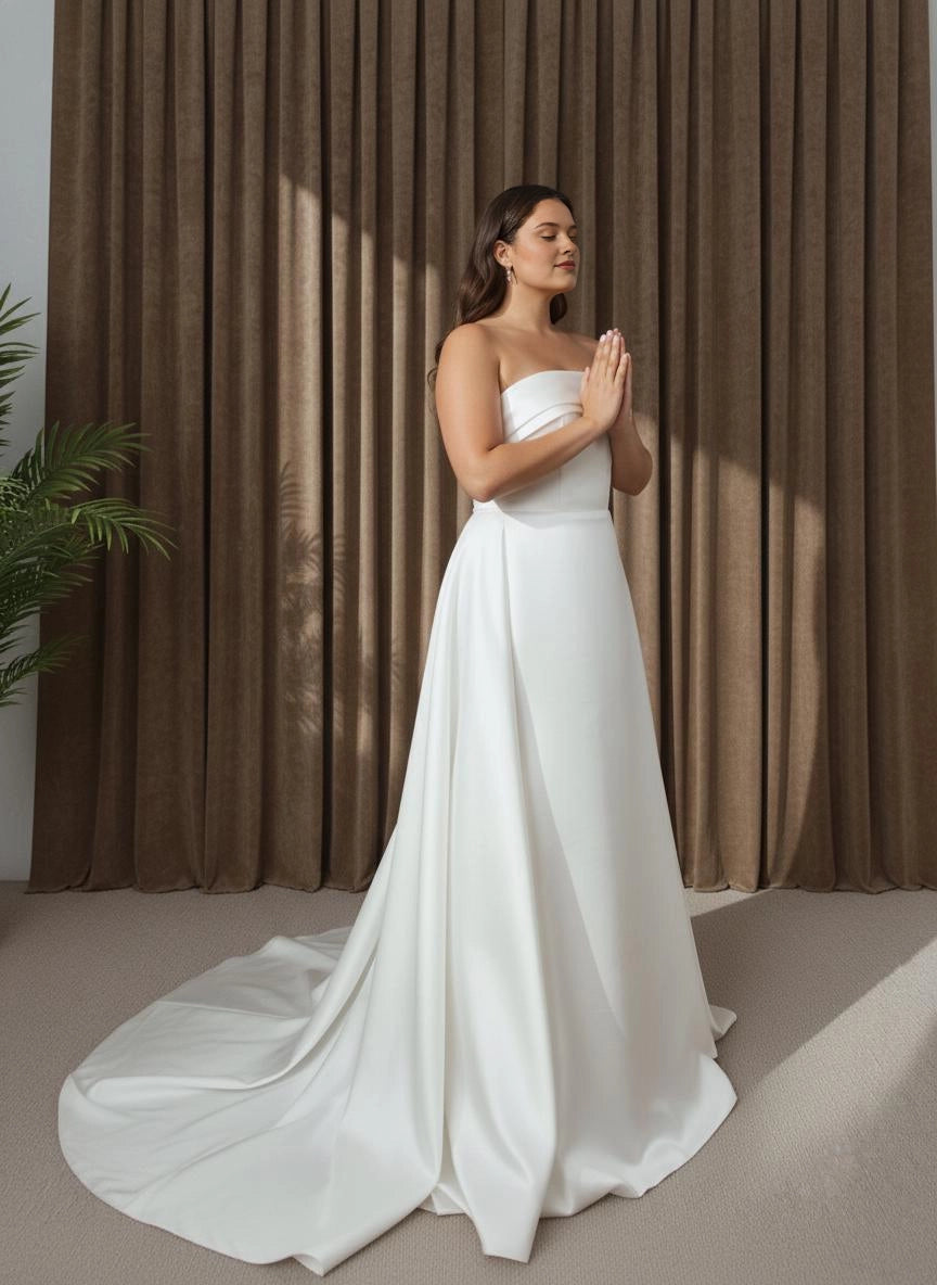 Elegant Sheath Straight Neck Strapless Lace-Up Back Plus Size Wedding Dress
