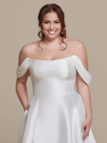 Elegant A-Line Strapless Sleeveless Button Back Long Plus Size Wedding Dress