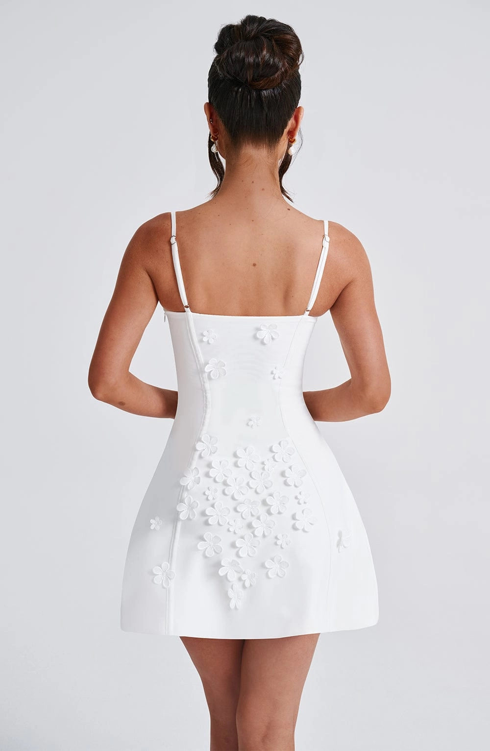 RoselleDress white 3D floral a line spaghetti strap short dress back view