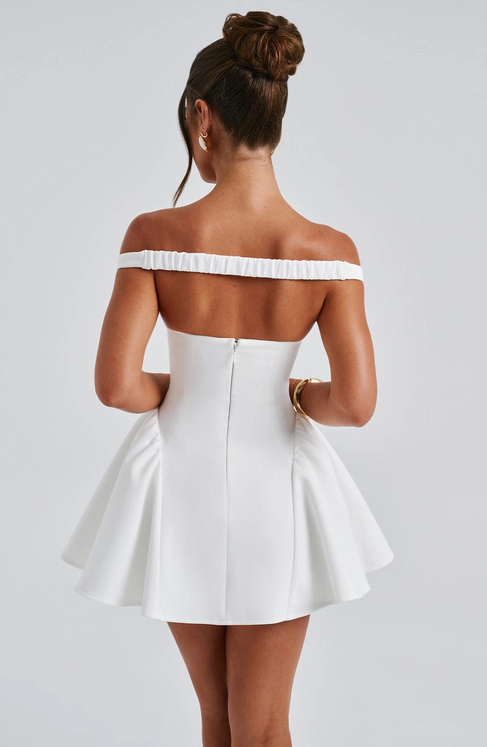 RoselleDress white off shoulder open back corset mini cocktail dress back view