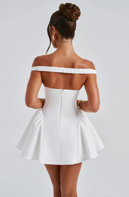 RoselleDress white off shoulder open back corset mini cocktail dress back view