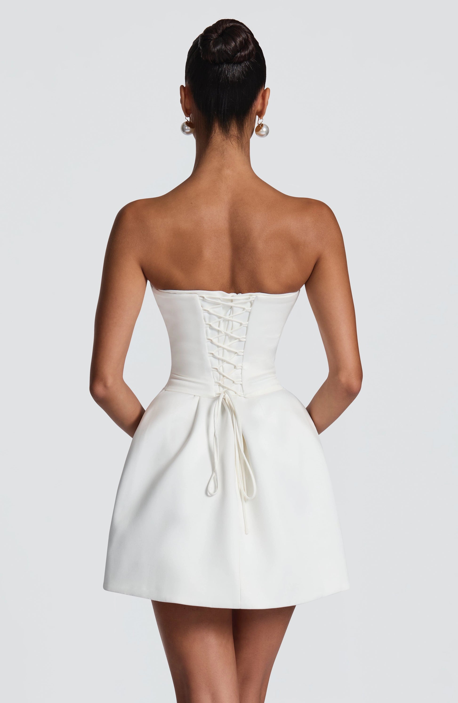 RoselleDress white l back strapless mini homecoming dress back view