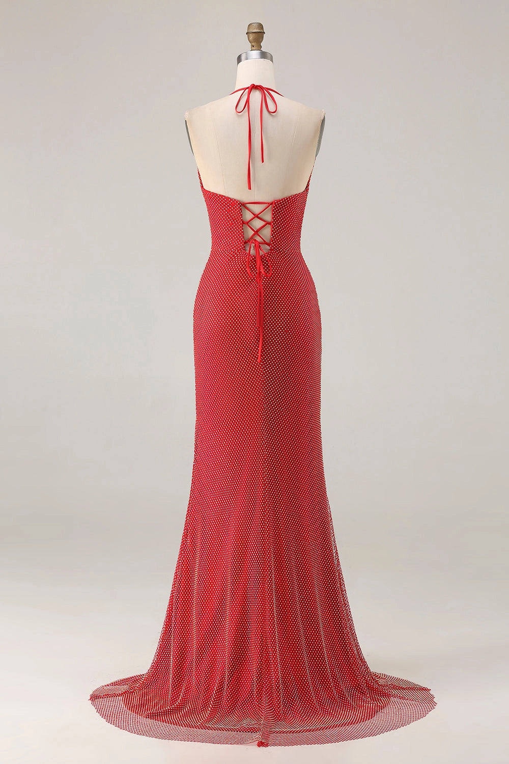 Plus Size Glamorous Mermaid Halter Sleeveless Lace-Up Back Long Prom Dress