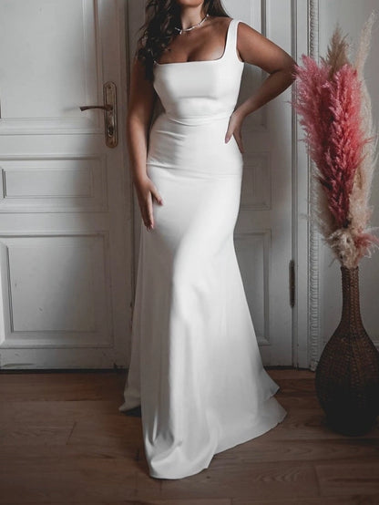 Plus Size Elegant Mermaid Square Neck Off-Shoulder Floor-Length Wedding Dress