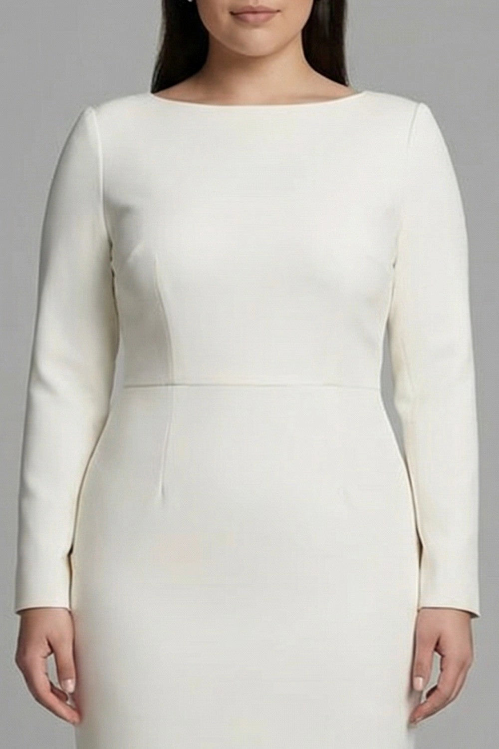 Plus Size Minimalist Sheath Boat Neck Long Sleeve Zipper Back Wedding Guest Dress