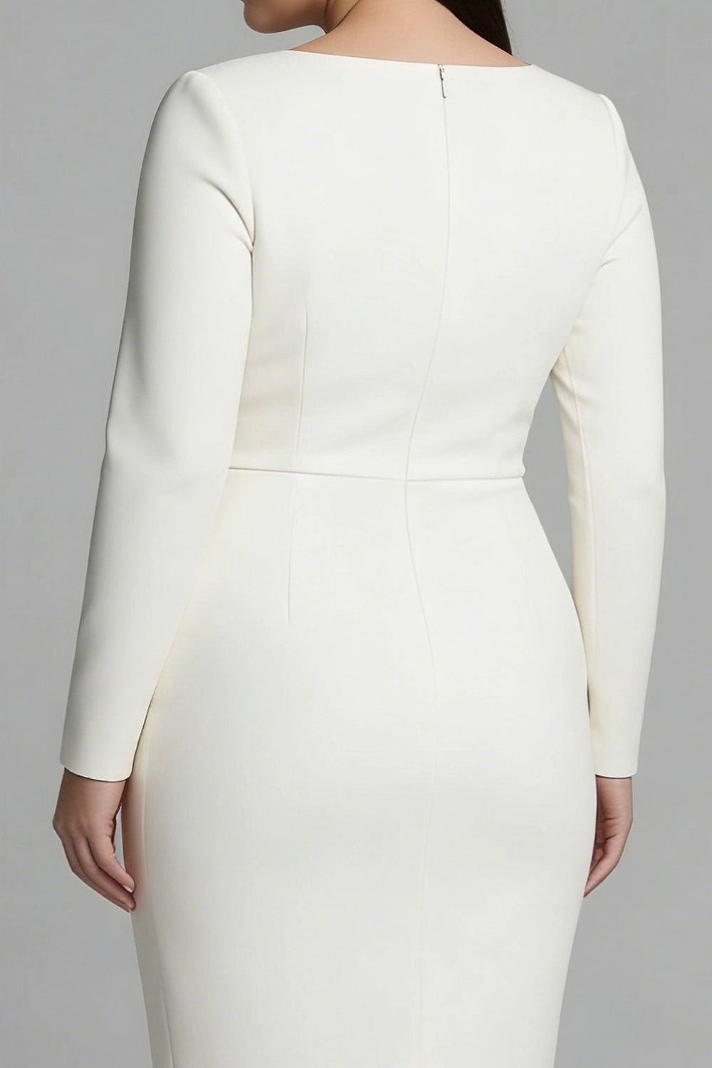 Plus Size Minimalist Sheath Boat Neck Long Sleeve Zipper Back Wedding Guest Dress