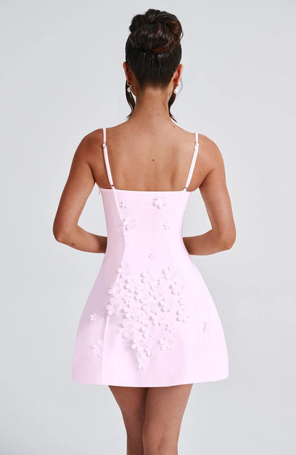 White Floral A Line Sweetheart Spaghetti Strap Backless Mini Homecoming Dress
