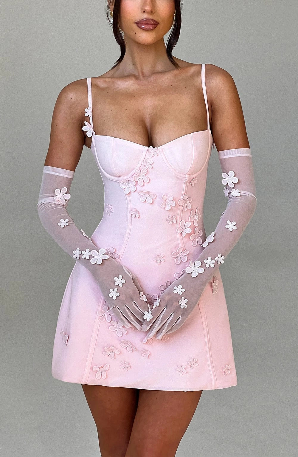 White Floral A Line Sweetheart Spaghetti Strap Backless Mini Homecoming Dress